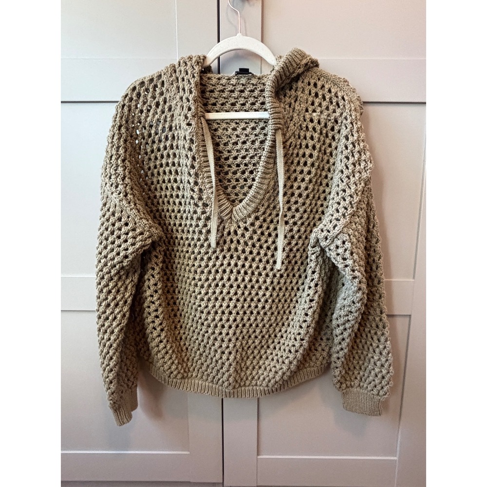 American Eagle Boho Chunky Knit Crochet Hoodie Sweater V-Neck Large